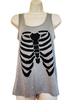 *NEW* MIDNIGHT HOUR Women's Grey Tank Top with Sparkly Ribcage Small Hot Topic